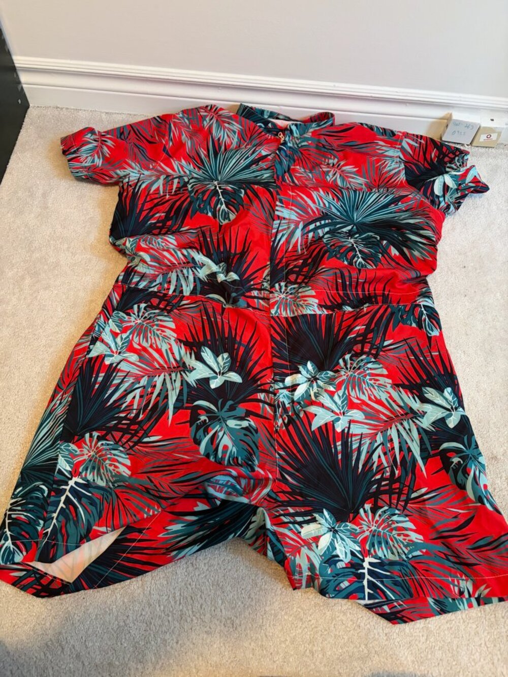 COOFANDY Men's Red/Teal Tropical Palm Print Two-Piece Set